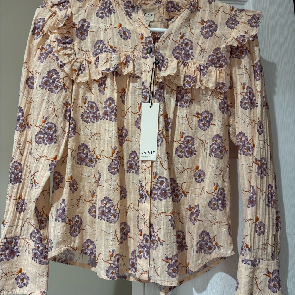 Rebecca Taylor feminine Western Floral Cream and Purple Women's blouse